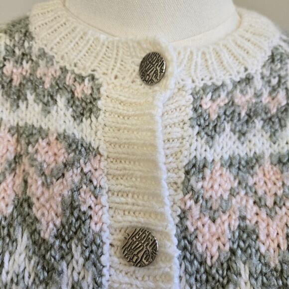 D.D. Sloane Womens Vintage Fair Isle Cardigan Sweater M Wool Grannycore Pastel - Picture 3 of 11